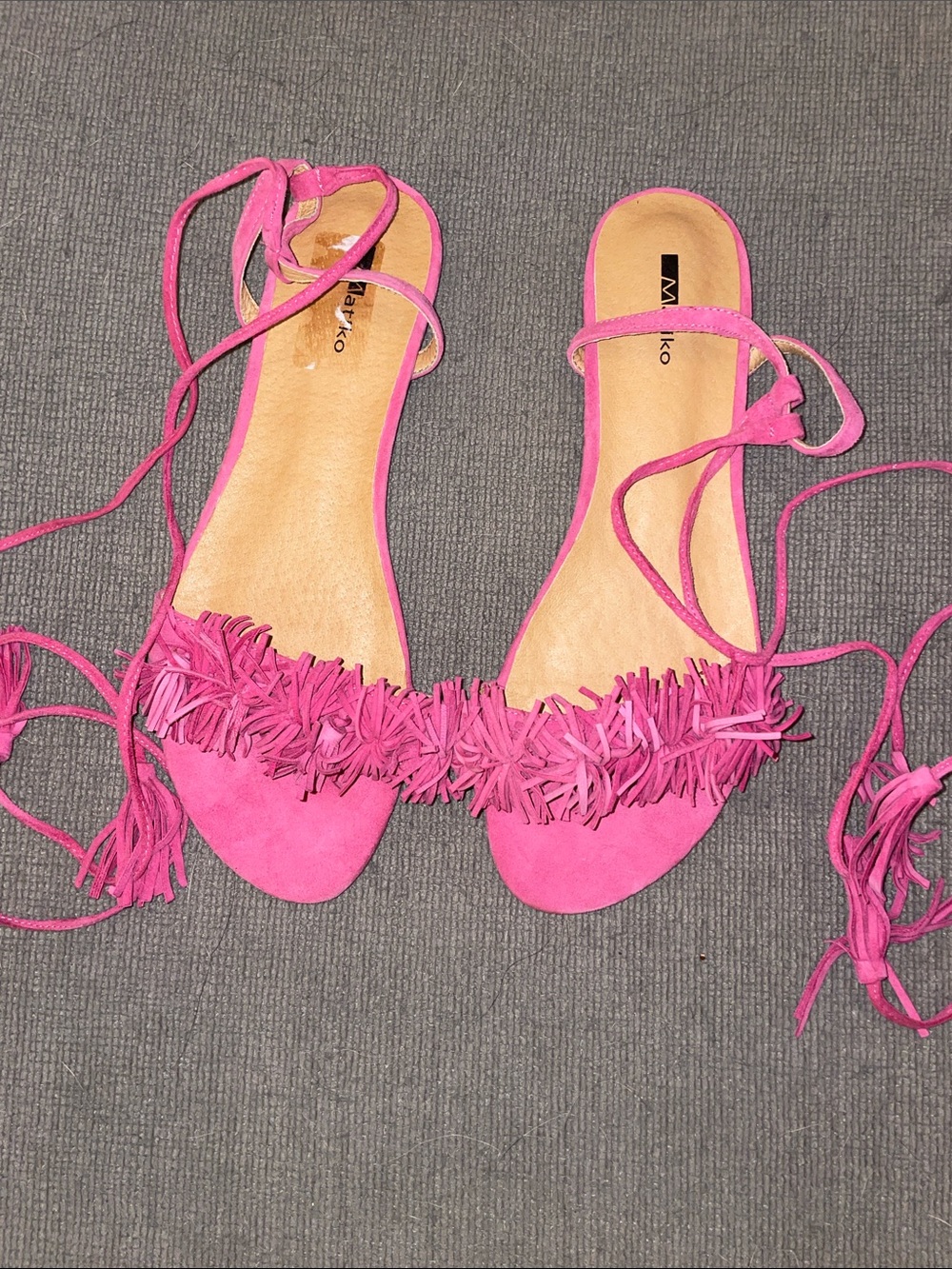 Matiko "Delilah" Hot Pink Fringe Lace-Up Sandals